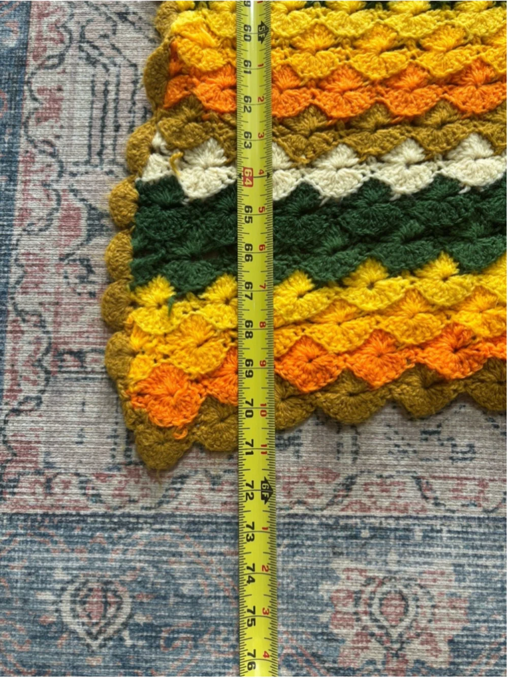 Vintage Crochet Handmade Afghan Throw Blanket Chevron 43x71” Green Orange Yellow